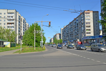 RYBINSK, RUSSIA. A view of Plekhanov Street with the residential development of the 1970th years