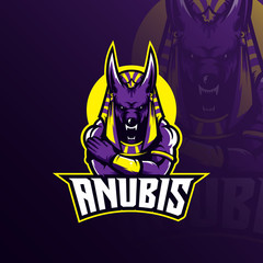 anubis logo mascot  design  vector with modern illustration concept style for badge, emblem and tshirt printing. angry anubis illustration.