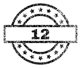 Obraz premium 12 stamp seal watermark with distress style. Designed with rectangle, circles and stars. Black vector rubber print of 12 title with grunge texture.