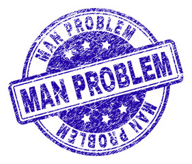 MAN PROBLEM stamp seal watermark with grunge style. Designed with rounded rectangles and circles. Blue vector rubber print of MAN PROBLEM text with grunge texture.