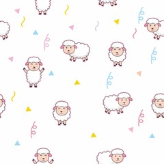 Cute white seamless background with sheep cartoon vector 