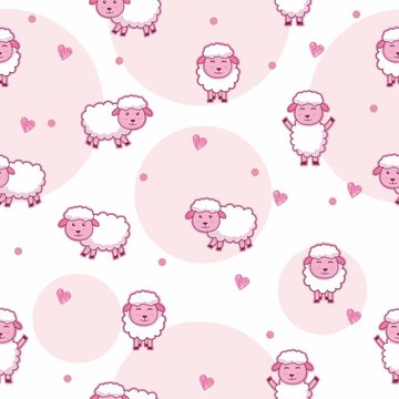 Seamless pink background with sheep cartoon pattern © Muhamad