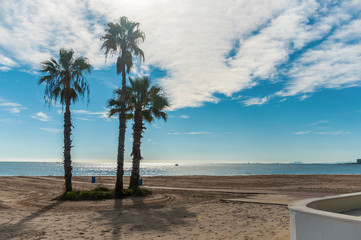 Empty spanish beach. Mediterranean sea in low season