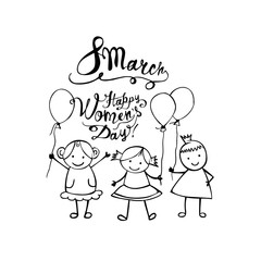 8 march. Happy Women Day. Linear girls