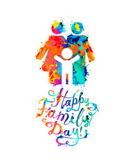 Happy Family day. Vector congratulation card of watercolor splash paint
