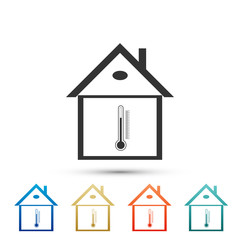 House temperature icon isolated on white background. Thermometer icon. Set elements in colored icons. Flat design. Vector Illustration