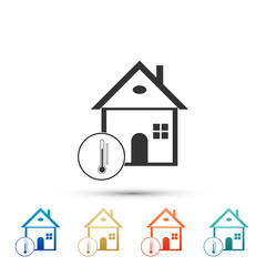 House temperature icon isolated on white background. Thermometer icon. Set elements in colored icons. Flat design. Vector Illustration