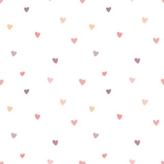 Seamless pattern of hand-drawn hearts at a great distance. Vector image for Valentine's Day, lovers, prints, clothes, textiles, cards, holidays, children, baby shower, wrapping paper.
