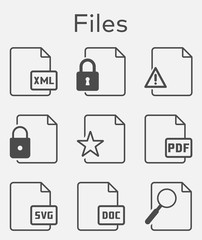 Outline files icon set.Vector illustration