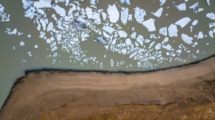 Drone view of the Fjallsarlon iceberg glacier lagoon in Iceland