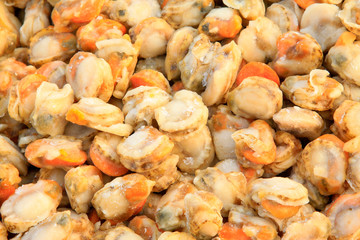 frozen scallop muscle in a market