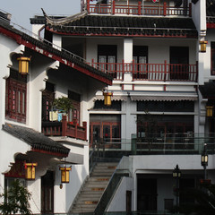 Restored traditional chinese architecture in an old town in Shanghai, China, Asia