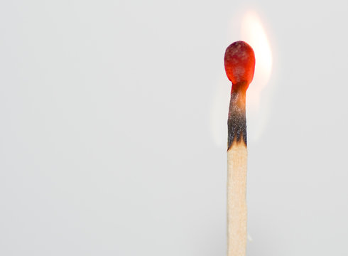 One Match Burning On A White Background