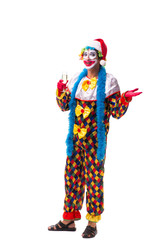 Young funny clown comedian isolated on white 