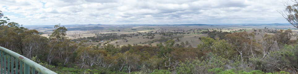 Australian farm and fields from a mountain lookout