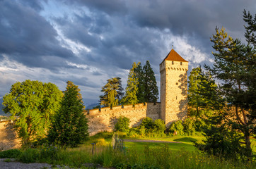 Old city wall and towers in Luzern, Switzerland