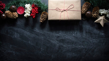 christmas present and berries background 