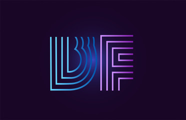 blue pink bf b f gradient alphabet letter combination logo icon design