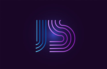 blue pink js j s gradient alphabet letter combination logo icon design