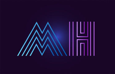 blue pink mh m h gradient alphabet letter combination logo icon design