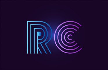 blue pink rc r c gradient alphabet letter combination logo icon design