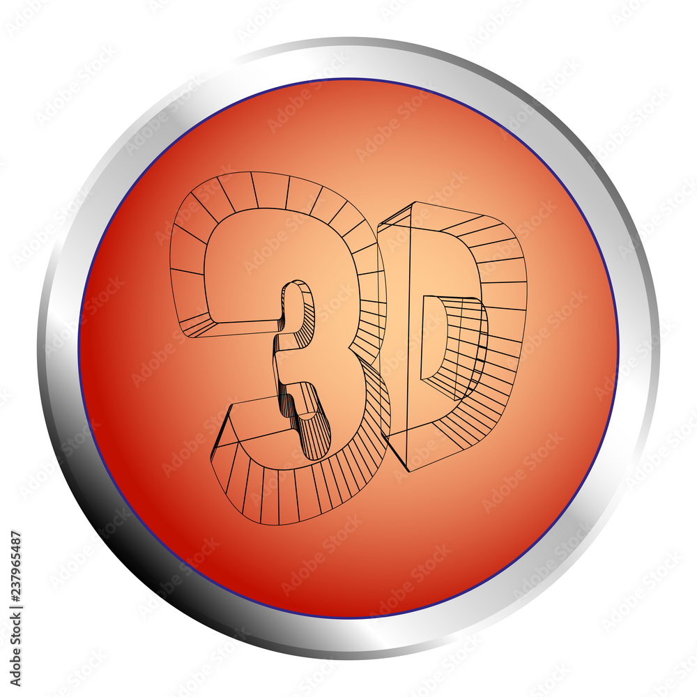Poster 3d red circle push button - vector
