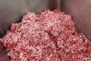 Steel container with the minced meat.