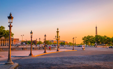 Sunset view of Place de la Concorde in Paris, France
