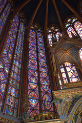 Interior and stained glass windows of the magnificent gothic chapel of Sainte Chappelle in Paris