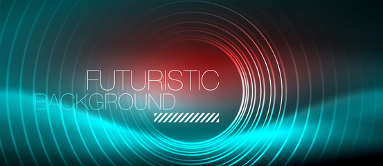 Neon glowing techno lines, hi-tech futuristic abstract background template with square shapes