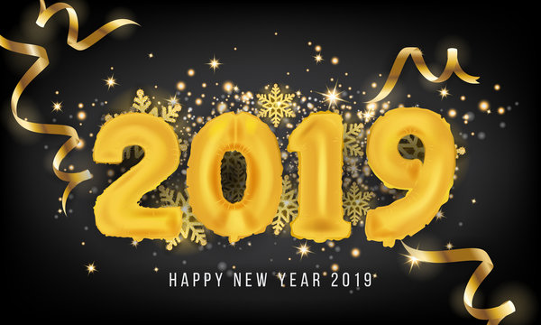 2019 Happy New Year Greeting Card Background. 2019 Balloon Vector illustration
