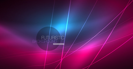 Digital technology abstract background - neon geometric design. Abstract glowing lines. Colorful techno background. Futuristic shape.