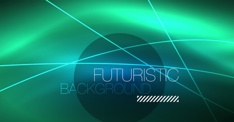 Neon glowing magic background, neon banner, night sky wallpaper. Magic light effect. Christmas abstract pattern.