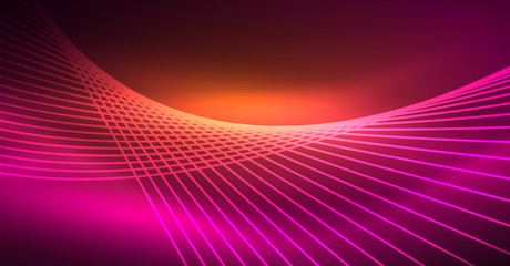 Naklejka premium Digital technology abstract background - neon geometric design. Abstract glowing lines. Colorful techno background. Futuristic shape.