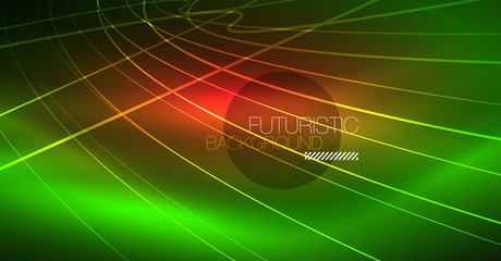 Digital technology abstract background - neon geometric design. Abstract glowing lines. Colorful techno background. Futuristic shape.