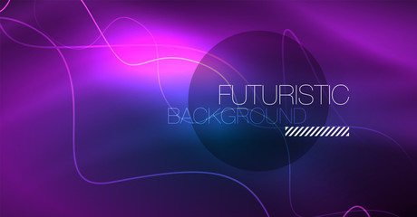 Glowing abstract wave on dark, shiny motion, Christmas and New Year magic space light. Techno abstract background