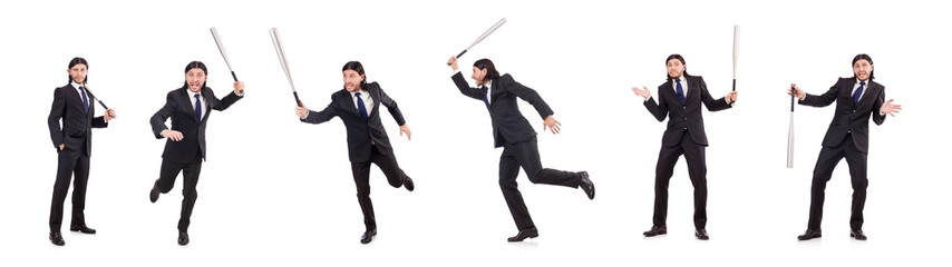 Man with baseball bat isolated on white