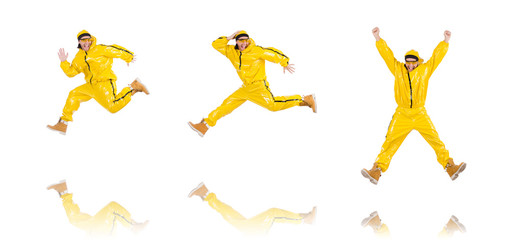 Obraz premium Modern dancer in yellow dress isolated on white