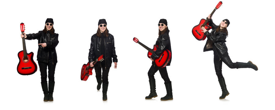 Young guitar player isolated on the white