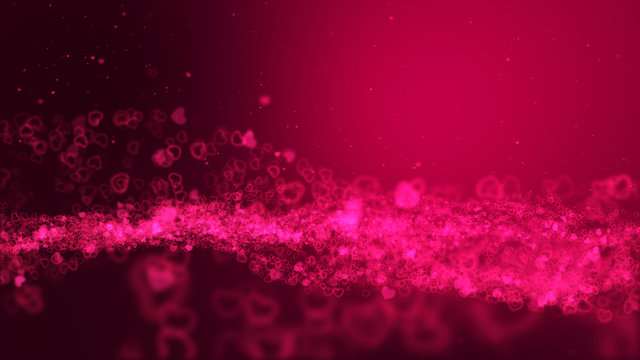 Valentine's day background, digital signature with sparkling heart shaped particles, and areas with depth of field. The particles are pink light lines.