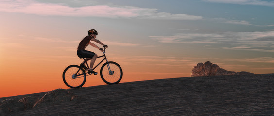 Obraz na płótnie Canvas Man with a mountain bike to the top.