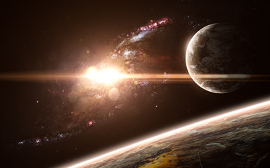 Planets, galaxy, beautiful space landscape. Abstract science fiction. Elements of the image were furnished by NASA