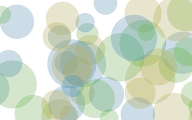 Multicolored translucent circles on a white background. Green tones. 3D illustration