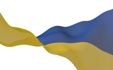 The flag of Ukraine. National flag and state ensign. Blue and yellow bicolour. 3D illustration waving flag