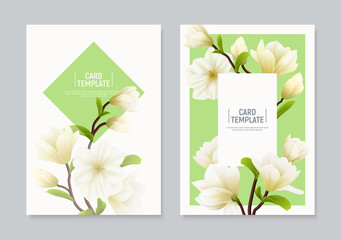 Fototapeta premium Realistic Magnolia Flower Banner Set