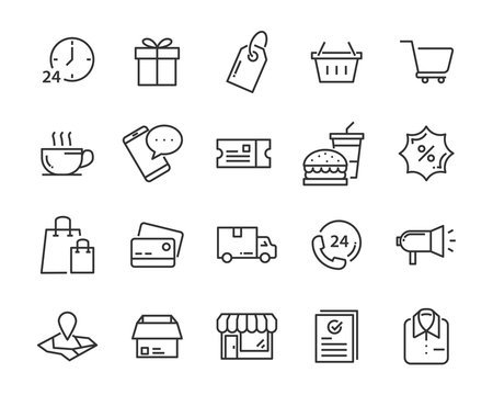 set of shopping icons, such as delivery, e-commerce, service, price, pay, sale