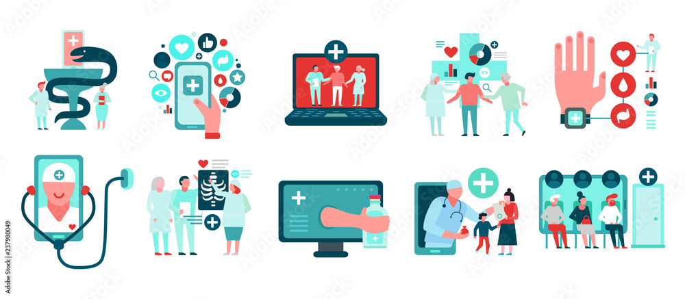 Wall mural Digital Medicine Icons Set