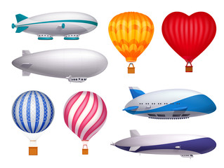 Dirigible And Balloons Realistic Set