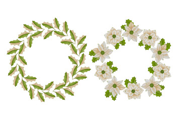 watercolor christmas and new year decoration floral round wreath isolated on white background. Hand drawn decoration laurel element set. Good for xmas design.