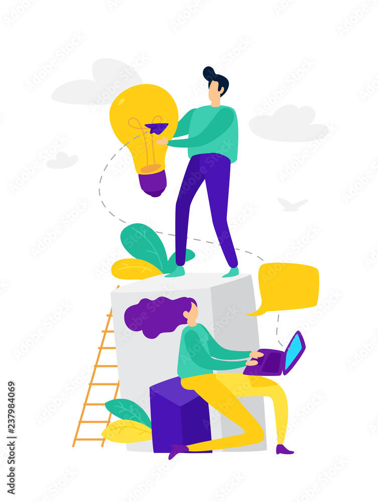 Wall mural illustration, online assistant at work, online promotion, remote work manager, search for new ideas,